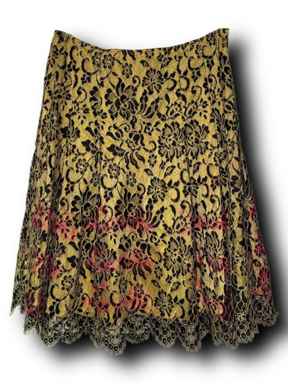 Cynthia Steffe Satin & Lace Overlay Sunrise Effect A-line Midi Skirt Whimsycore